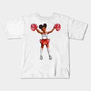 Inspirational motivational affirmation Cheer leader with Pom poms - Cheer Squad - anime girl cheerleader with Afro hair in puffs, brown eyes and dark brown skin side profile. Hair love ! Kids T-Shirt